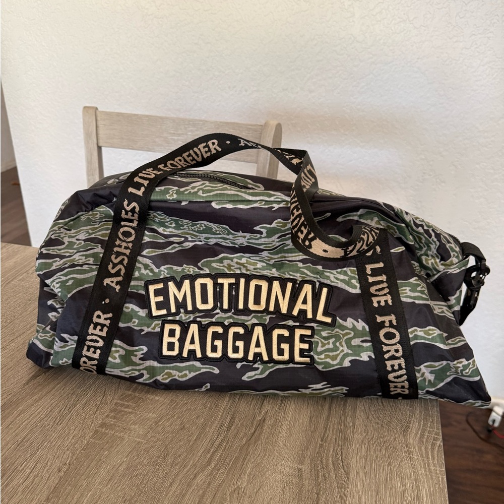 Emotional Baggage Camouflage Duffel Bag- Assholes live forever